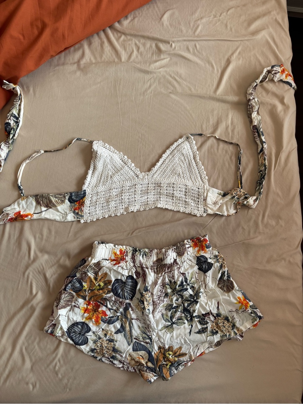 SHEIN Cream Crochet Bralette with Floral Lining